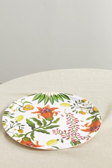 La DoubleJ - Floral-print Wood Tray - White - one size