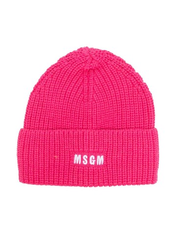 MSGM Kids - embroidered-logo wool-blend beanie - kids - Virgin Wool/Acrylic - 42 cm - Pink