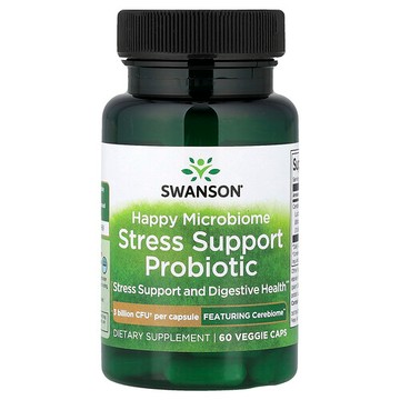 Swanson Vitamins, Happy Microbiome 壓力幫助益生菌，60 億 CFU，30 粒素食膠囊