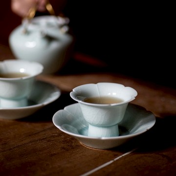 葵花茶盞帶托湖田窯宋韻宋風復刻古器品茗杯茶托茶盞茶杯杯托套裝