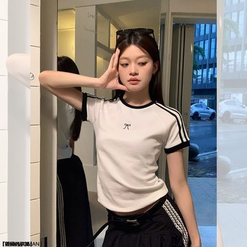 小個子正肩短袖T恤女辣妹短款修身顯瘦上衣絕美小衫