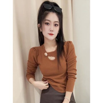 鏤空泡泡袖毛衣女秋冬2025年新款設計感小眾顯瘦時尚洋氣內搭上衣