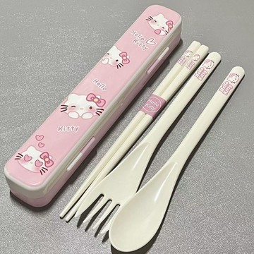 kitty餐具🎀 餐具盒ins風高顔值kt餐具三件套叉子筷子便携式學生勺子套裝便携 餐具組 外出餐具 隨身餐具 攜帶餐具