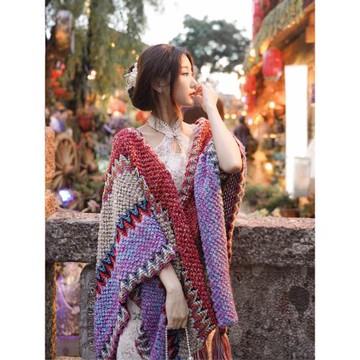 云南旅游民族風披肩秋冬加厚保暖青海沙漠茶卡鹽湖斗篷披風圍巾女