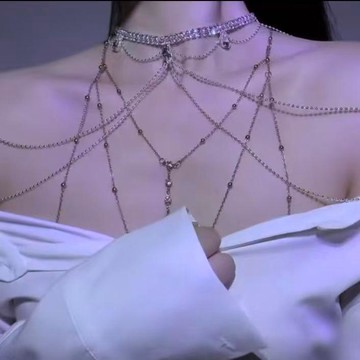胸鍊身體鍊辣妹胸鏈性感身體歐美項鍊比基尼立體後背鎖骨配飾純欲鏈條比基尼鍊 女生配件 女生項鍊 泳衣鍊 頸鏈 時尚配件 胸