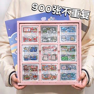 1000張pet防水手賬貼紙標簽貼手帳素材套裝透明卡通可愛粘貼水杯手杖版貼貼紙貼畫兒童女孩少女心女生網紅款