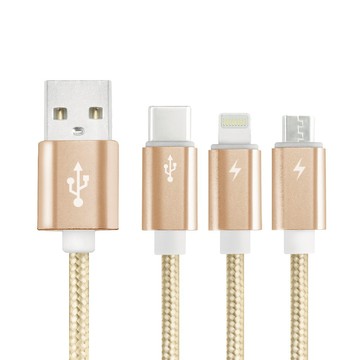 RONEVER 鋁合金三合一快充線 VPC146 42g  120m  金色  1條