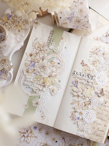 午後陽光 復古花卉水果綜合 PET 和紙膠帶 手帳拼貼