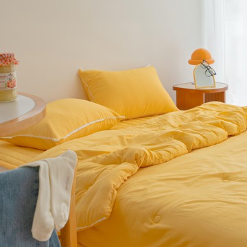 Yesbedding 柔軟水洗奈米纖維素色絎縫四季被 芒果黃色 SS(150*200cm)  SS(150 x 200cm)