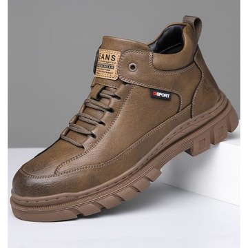 啄木鳥真皮軟底馬丁靴男休閑工裝靴潮流百搭英倫風短靴男加絨棉靴