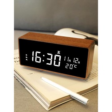 桌面時鐘電子智能鬧鐘高顏值客廳擺件鐘表擺放臺式木質藍牙音箱