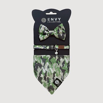 ENVY COLLECTION 貓頸圈 迷彩瘋奇幻三件組 調節式 領結 領巾