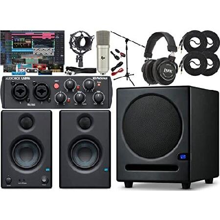 PreSonus AudioBox 96 Audio Interface with Eris Sub Compact Powered Studio Subwoofer with Eris E3.5 2-Way 25W Monitors Featuring Music Editing Softwa