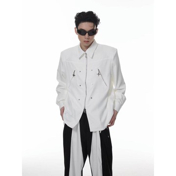 秋季復古素色拉鍊長袖襯衫男時尚潮牌寬鬆休閒外套男