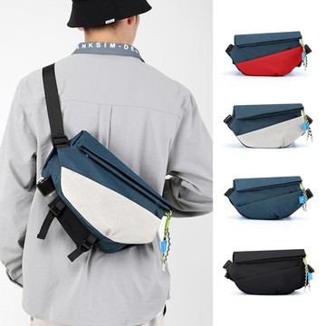 QLZHS 潮流大容量男士側背包 單肩郵差包 機能公事胸包 戶外運動跑步手機腰包 防潑水單肩包 情侶款
