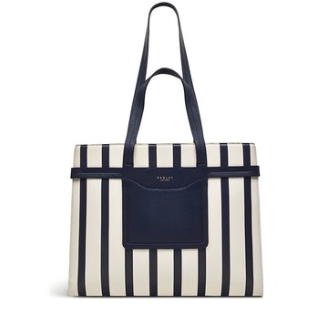Radley London Womens Leather Florence Road - Stripe Large Ziptop Shoulder - Navy Large
