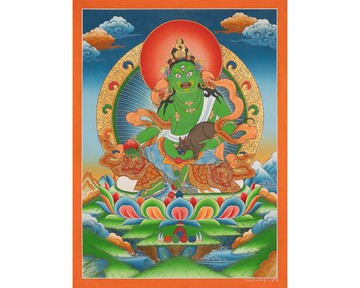 綠色贊巴拉唐卡－藏族財富神像象徵繁榮與成功