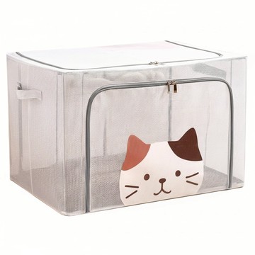 TengYue 超大透明防水雙開收納箱 萌貓款 66L  50 x 40 x 30cm  灰色  1個