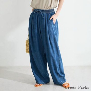 〈Green Parks〉輕薄牛仔腰綁帶寬褲