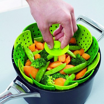 萊珍斯蓮花型可折疊蒸籠盤家用實用瀝水盤果盤洗菜藍收納籃帶腳架