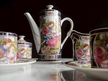 【老時光 OLD-TIME】早期二手日本精緻美圖茶具組(5杯5盤兩壺一罐