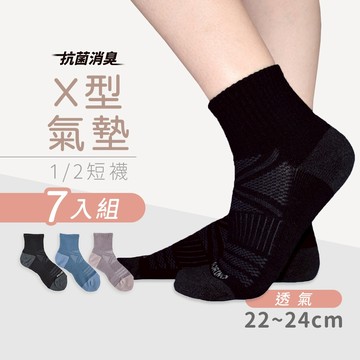 【MORINO】(7雙組)MIT抗菌消臭X型氣墊1/2短襪 M22~24cm MO32201 女襪 運動襪 短襪