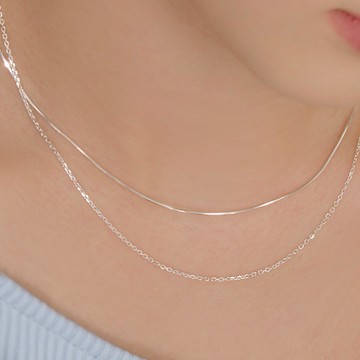 韓國飾品官方直營【WING BLING】925銀雙鏈項鍊_粉色/銀色兩色可選(閨蜜禮物| 情人送禮 | 摩羯座生日禮物🎁)