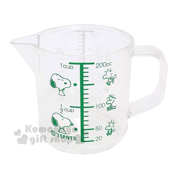 小禮堂 史努比 單耳透明塑膠量杯《綠.躺屋頂》200ml.烘焙用品