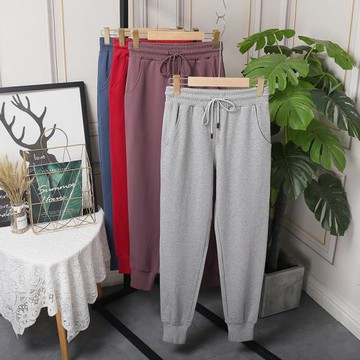 運動褲女2025春秋裝新款寬松束腳小腳純棉哈倫休閑褲灰色薄款衛褲