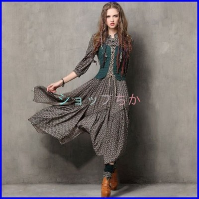 ワンピース フレア 女性 ファッション小物 刺繍 花柄 ロングドレス 重ね着風 七分袖 膝下丈 紐 締め上げタイプ シフォン スリット おしゃれ ヴィ 通販 Lineポイント最大get Lineショッピング