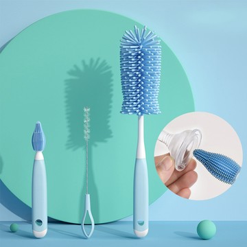 AHOYE 全方位清潔直柄洗杯刷3件組  藍色 + 白色  1組