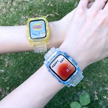 iwatch6蘋果手錶5代錶帶applewatch 錶帶/3/2/1冰川一体38/42/44/40mm硅膠錶帶彩色透明