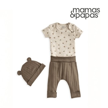 Mamas&Papas 小熊臉譜-套頭帽/包屁衣套裝
