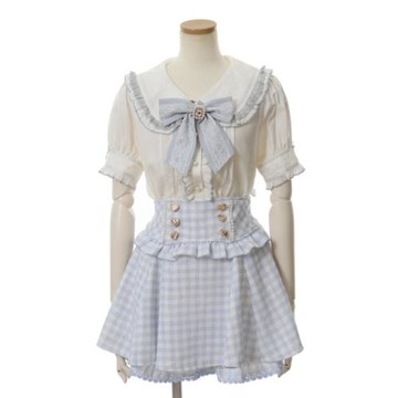 日系襯衫絲帶蕾絲抽褶量產系甜美可愛1006短袖襯衣