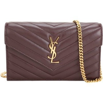 YSL Saint Laurent Cassandre 金字絎縫羊皮鍊帶斜背包(酒紅)