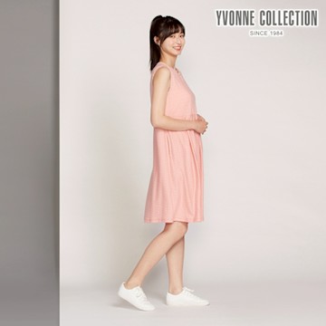 YVONNE 以旺傢飾 點點提花半開襟無袖洋裝-薔薇粉
