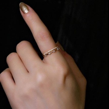 ROMANTIC「杜松」S925純銀鍍18k金排鉆戒指環女指圈簡約百搭清新