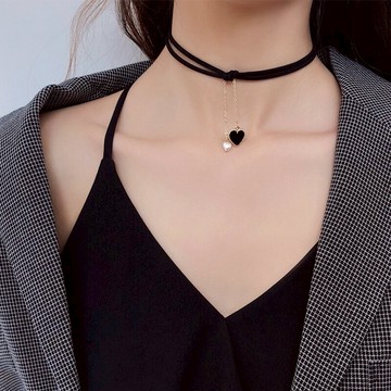 chocker項圈黑色項鏈鎖骨鏈女短款頸帶網紅choker脖子飾品頸鏈1入