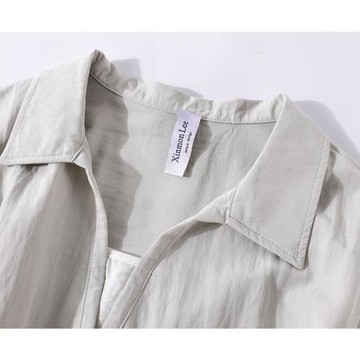 XinmonLee韓系復古通勤撞色條紋翻領假兩件襯衫夏季百搭顯瘦上衣