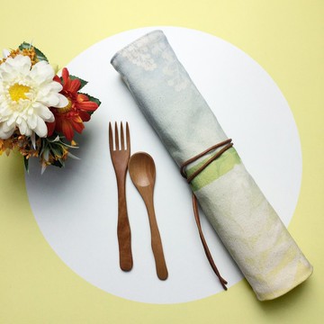 【客製化禮物】兩用餐具收納袋 涼夏-日安 餐墊 餐具包