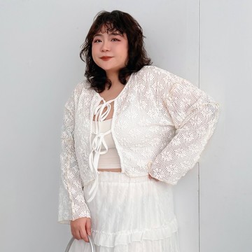 LULUS/PLUS/中大尺碼/立體印花簍空綁帶罩衫２色【A03250176】260225