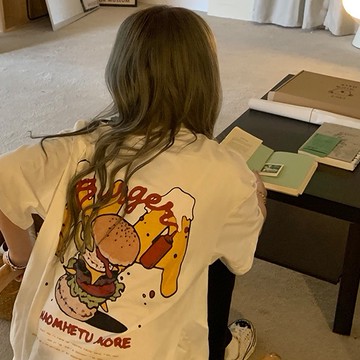 CHAOO   t恤 短袖 下半身失蹤 美式復古 情侶裝 可愛衣服 漢堡衣服  原宿風上衣 oversize 夏款