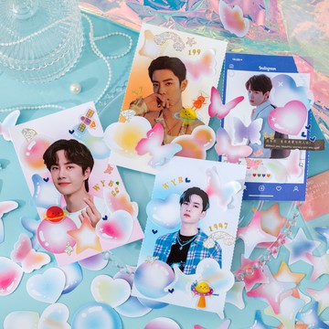 🍋檸檬青🍋現貨特價售完無補閃光星河系列珠光拼貼裝飾貼紙包6款30枚入手帳照片明信片裝飾素材