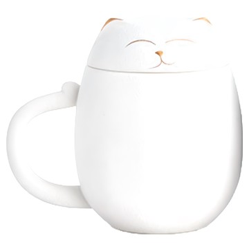 貓咪馬克杯 含杯蓋 + 茶濾 350ml  白色  1組
