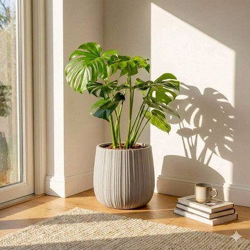 龜背芋灰條紋水泥盆栽 開幕盆栽推薦 落地盆栽