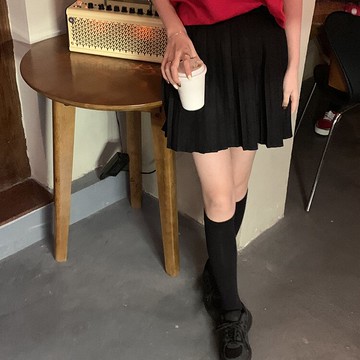 黑色百褶裙 韓版高腰包臀半身裙小個子a字短裙