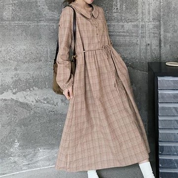 【巴黎精品】現貨+預購 高級法式長洋裝中長裙洋裝連身裙子A字裙大碼寬鬆休閒女裝-長袖格紋女裙子a1ku27