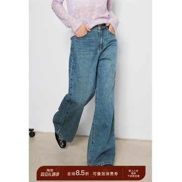 鯨乎 挺括有型高腰闊腿牛仔褲女25秋冬水洗顯瘦復古寬松直筒長褲2