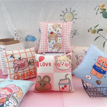 可愛卡通方抱枕臥室床頭沙發護腰靠墊可拆洗椅子靠背墊子飄窗靠枕