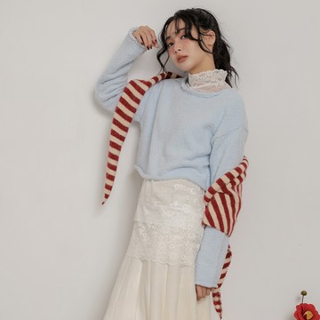 棉花糖捲邊上衣-天藍【KT223505】